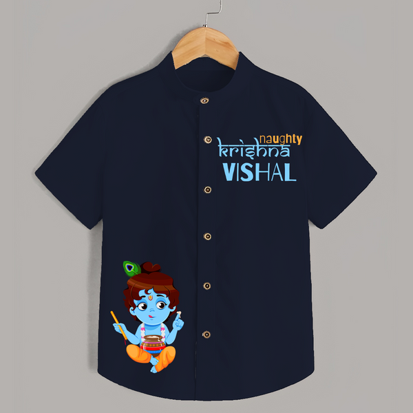 Naughty Krishna Shirt | Custom Baby Shirt for Krishna's Playful Spirit - NAVY BLUE - 0 - 6 Months Old (Chest 23")
