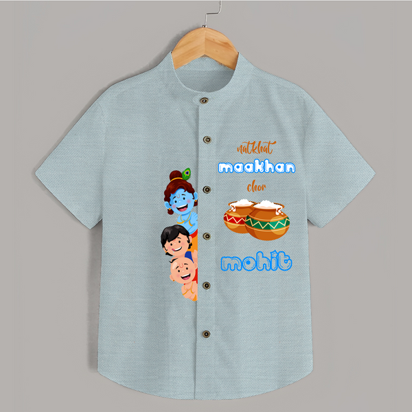 Mischievous Butter Thief Shirt | Personalized Baby Shirt for Krishna's Sweetness - ARCTIC BLUE - 0 - 6 Months Old (Chest 23")