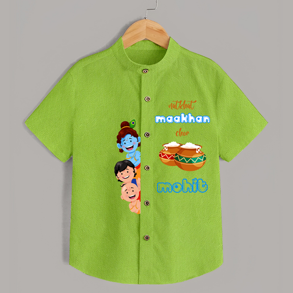 Mischievous Butter Thief Shirt | Personalized Baby Shirt for Krishna's Sweetness - LIME GREEN - 0 - 6 Months Old (Chest 23")