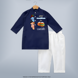 Mischievous Butter Thief Kurta Set | Personalized Baby Kurta Set for Krishna's Sweetness - NAVY BLUE - 3 - 6 Months Old (Chest 24", Kurta Length 14'', Waist 19", Pant Length 14")