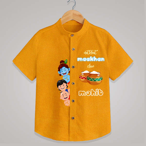 Mischievous Butter Thief Shirt | Personalized Baby Shirt for Krishna's Sweetness - CHROME YELLOW - 0 - 6 Months Old (Chest 23")