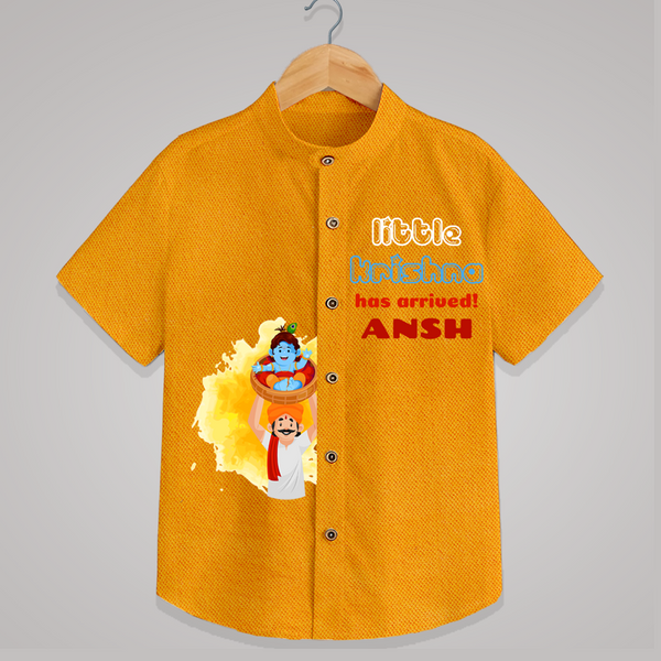 Little Krishna Has Arrived Shirt | Personalized Baby Shirt for Krishna Devotion - CHROME YELLOW - 0 - 6 Months Old (Chest 23")
