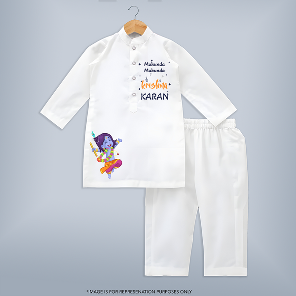 Mukunda Mukunda Krishna Kurta Set | Custom Baby Kurta Set for Krishna's Blessings - WHITE - 3 - 6 Months Old (Chest 24", Kurta Length 14'', Waist 19", Pant Length 14")