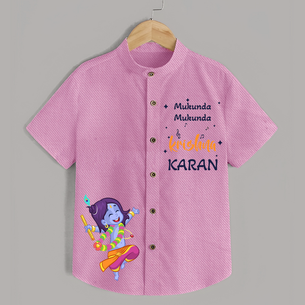 Mukunda Mukunda Krishna Shirt | Custom Baby Shirt for Krishna's Blessings - BABY PINK - 0 - 6 Months Old (Chest 23")