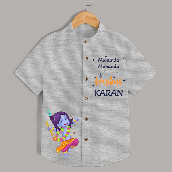 Mukunda Mukunda Krishna Shirt | Custom Baby Shirt for Krishna's Blessings - GREY - 0 - 6 Months Old (Chest 23")