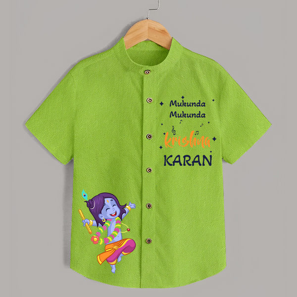Mukunda Mukunda Krishna Shirt | Custom Baby Shirt for Krishna's Blessings - LIME GREEN - 0 - 6 Months Old (Chest 23")