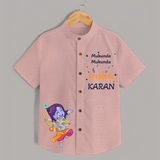 Mukunda Mukunda Krishna Shirt | Custom Baby Shirt for Krishna's Blessings - PEACH - 0 - 6 Months Old (Chest 23")