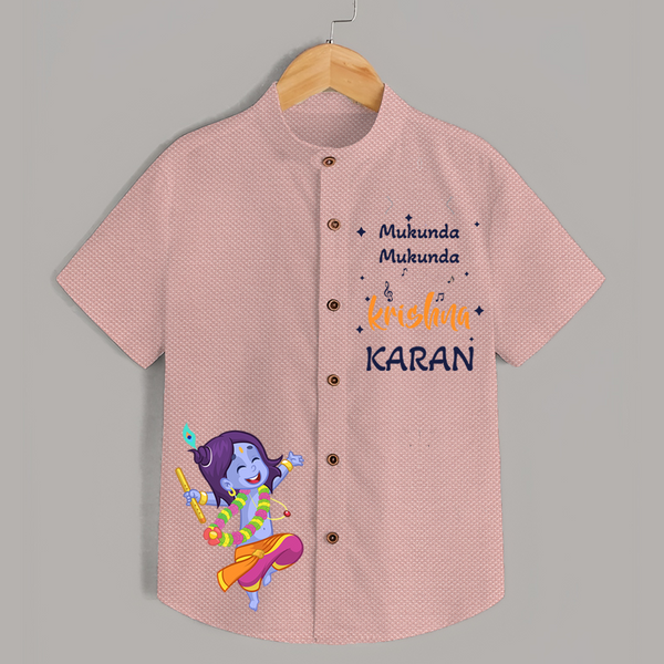 Mukunda Mukunda Krishna Shirt | Custom Baby Shirt for Krishna's Blessings - PEACH - 0 - 6 Months Old (Chest 23")