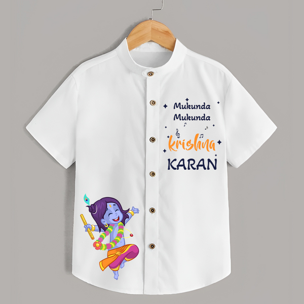 Mukunda Mukunda Krishna Shirt | Custom Baby Shirt for Krishna's Blessings - WHITE - 0 - 6 Months Old (Chest 23")