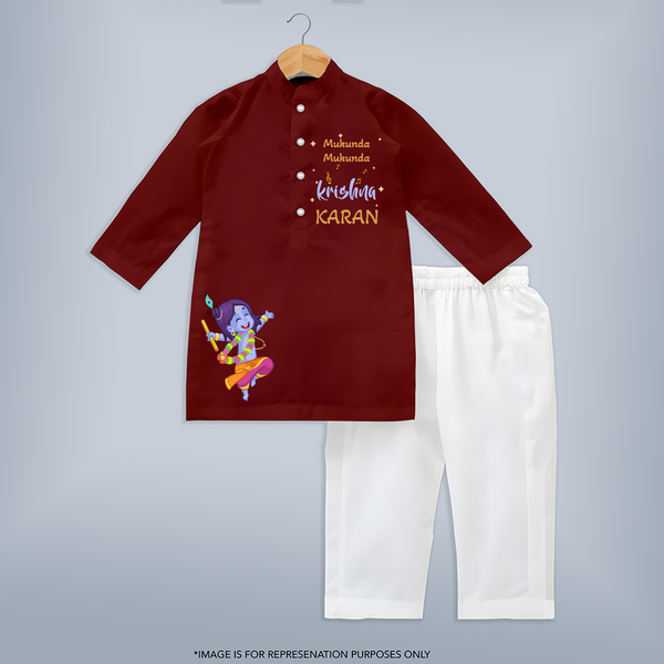 Mukunda Mukunda Krishna Kurta Set | Custom Baby Kurta Set for Krishna's Blessings - MAROON - 3 - 6 Months Old (Chest 24", Kurta Length 14'', Waist 19", Pant Length 14")