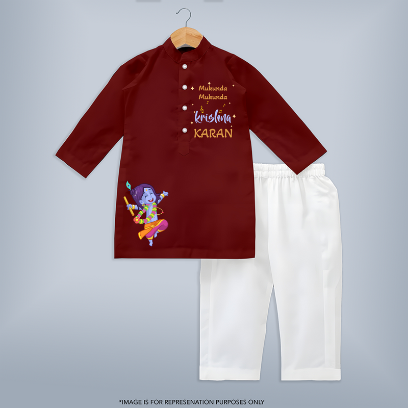 Mukunda Mukunda Krishna Kurta Set | Custom Baby Kurta Set for Krishna's Blessings - MAROON - 3 - 6 Months Old (Chest 24", Kurta Length 14'', Waist 19", Pant Length 14")