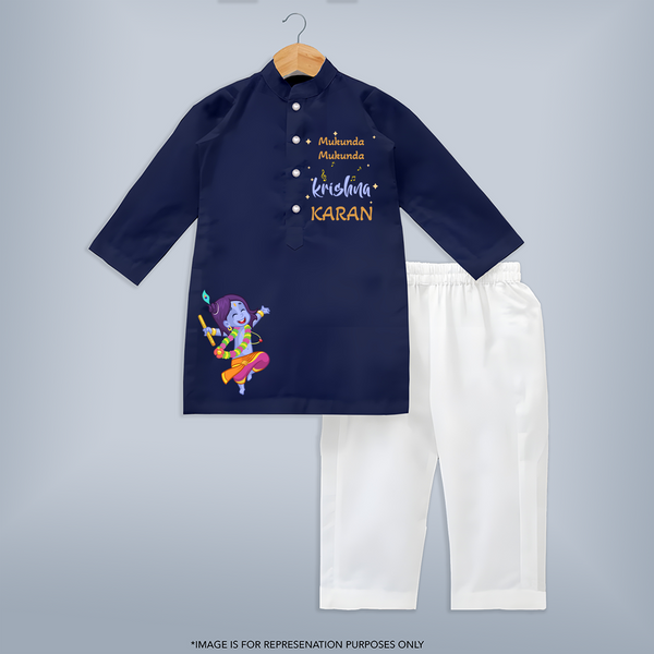 Mukunda Mukunda Krishna Kurta Set | Custom Baby Kurta Set for Krishna's Blessings - NAVY BLUE - 3 - 6 Months Old (Chest 24", Kurta Length 14'', Waist 19", Pant Length 14")