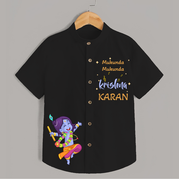 Mukunda Mukunda Krishna Shirt | Custom Baby Shirt for Krishna's Blessings - BLACK - 0 - 6 Months Old (Chest 23")