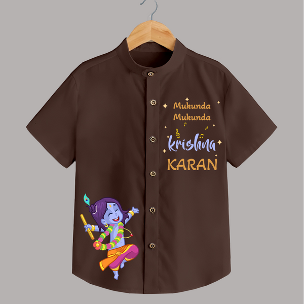 Mukunda Mukunda Krishna Shirt | Custom Baby Shirt for Krishna's Blessings - CHOCOLATE BROWN - 0 - 6 Months Old (Chest 23")