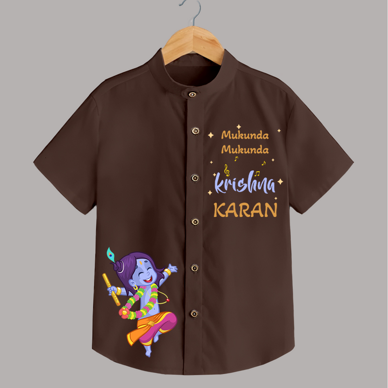 Mukunda Mukunda Krishna Shirt | Custom Baby Shirt for Krishna's Blessings - CHOCOLATE BROWN - 0 - 6 Months Old (Chest 23")