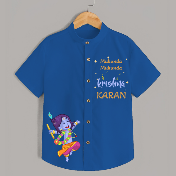 Mukunda Mukunda Krishna Shirt | Custom Baby Shirt for Krishna's Blessings - COBALT BLUE - 0 - 6 Months Old (Chest 23")