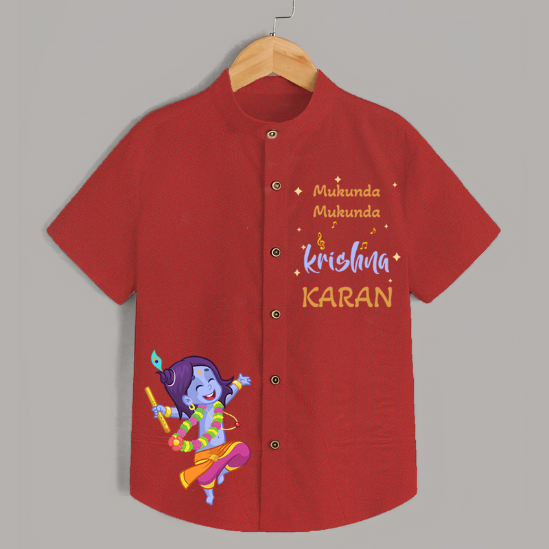 Mukunda Mukunda Krishna Shirt | Custom Baby Shirt for Krishna's Blessings - RED - 0 - 6 Months Old (Chest 23")
