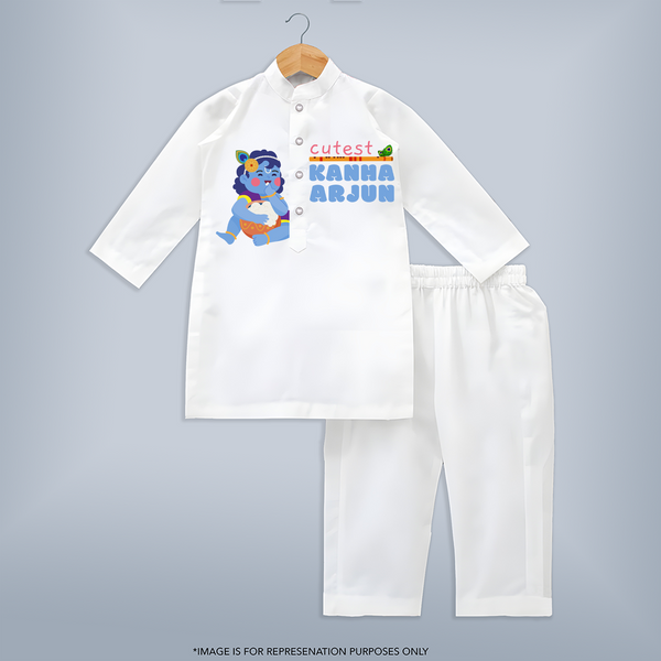 Cutest Kanna Kurta Set | Personalized Baby Kurta Set for Krishna Jayanti - WHITE - 3 - 6 Months Old (Chest 24", Kurta Length 14'', Waist 19", Pant Length 14")