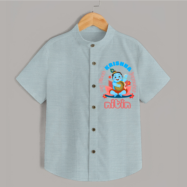 My First Krishna Jayanthi Shirt | Custom Baby Shirt for Baby's First Krishna Celebration - ARCTIC BLUE - 0 - 6 Months Old (Chest 23")