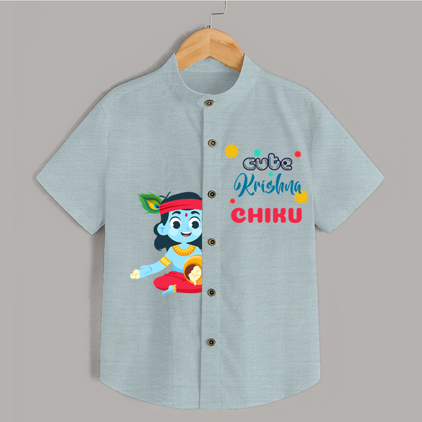 Cute Krishna Shirt | Personalized Baby Shirt for Krishna Jayanti Celebration - ARCTIC BLUE - 0 - 6 Months Old (Chest 23")