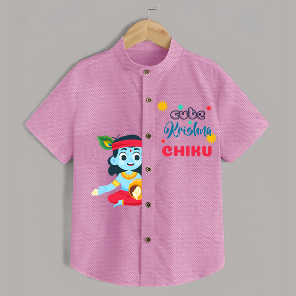 Cute Krishna Shirt | Personalized Baby Shirt for Krishna Jayanti Celebration - BABY PINK - 0 - 6 Months Old (Chest 23")