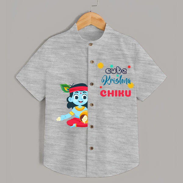 Cute Krishna Shirt | Personalized Baby Shirt for Krishna Jayanti Celebration - GREY - 0 - 6 Months Old (Chest 23")
