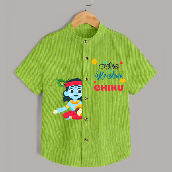 Cute Krishna Shirt | Personalized Baby Shirt for Krishna Jayanti Celebration - LIME GREEN - 0 - 6 Months Old (Chest 23")