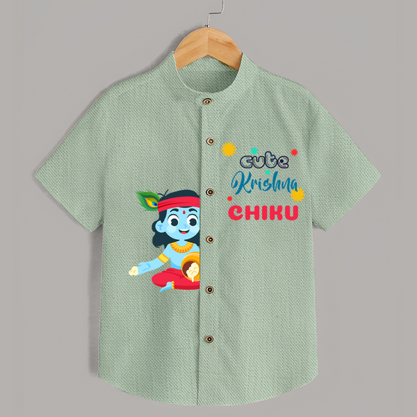 Cute Krishna Shirt | Personalized Baby Shirt for Krishna Jayanti Celebration - MINT GREEN - 0 - 6 Months Old (Chest 23")
