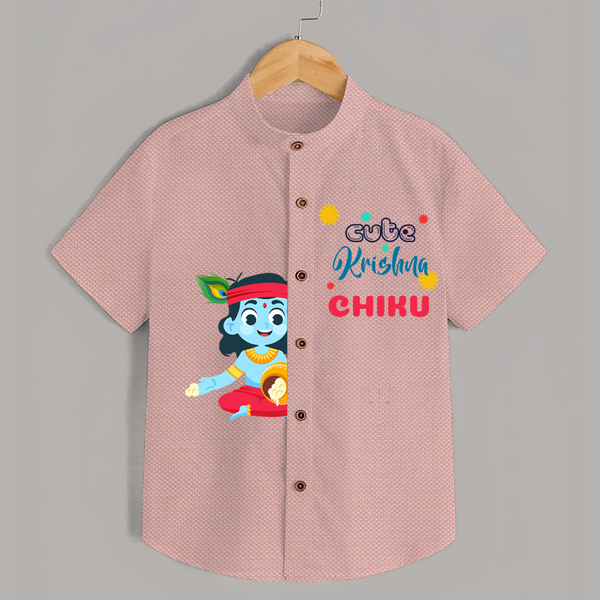Cute Krishna Shirt | Personalized Baby Shirt for Krishna Jayanti Celebration - PEACH - 0 - 6 Months Old (Chest 23")