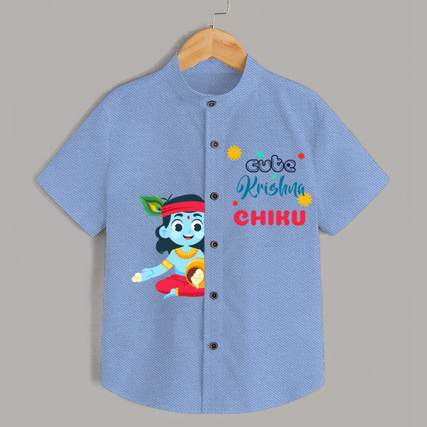 Cute Krishna Shirt | Personalized Baby Shirt for Krishna Jayanti Celebration - SKY BLUE - 0 - 6 Months Old (Chest 23")