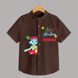Cute Krishna Shirt | Personalized Baby Shirt for Krishna Jayanti Celebration - CHOCOLATE BROWN - 0 - 6 Months Old (Chest 23")