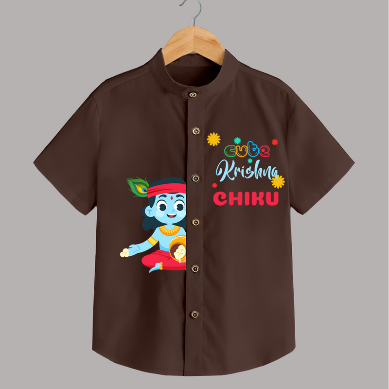 Cute Krishna Shirt | Personalized Baby Shirt for Krishna Jayanti Celebration - CHOCOLATE BROWN - 0 - 6 Months Old (Chest 23")