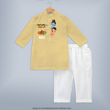 Butter Thief  | Custom Baby Kurta Set for Krishna Lovers (Tamil Edition) - PASTEL YELLOW - 3 - 6 Months Old (Chest 24", Kurta Length 14'', Waist 19", Pant Length 14")