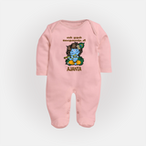 En Muthal Gokulashtami Sleep Suit/Full Sleeve Body Suit | Personalized Baby Outfit for Gokulashtami - BABY PINK - New Born (Chest 7.5")