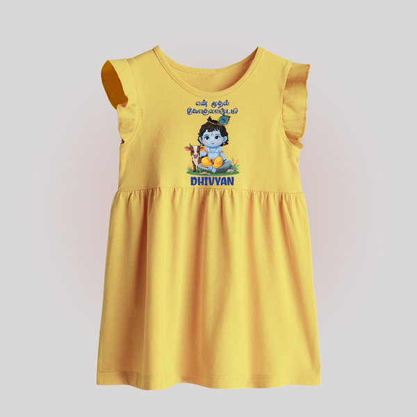 Celebrate En Muthal Gokulashtami | Custom Baby Baby Frock for Your Little One's First Gokulashtami - PASTEL YELLOW - 0 - 3 Months Old (Chest 17")