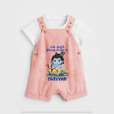 Celebrate En Muthal Gokulashtami | Custom Baby Dungaree Set for Your Little One's First Gokulashtami - PEACH - 0 - 5 Months Old (Chest 18")