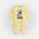 Celebrate En Muthal Gokulashtami | Custom Baby Sleep Suit/Full Sleeve Body Suit for Your Little One's First Gokulashtami - PASTEL YELLOW - New Born (Chest 7.5")