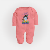 Celebrate En Muthal Gokulashtami | Custom Baby Sleep Suit/Full Sleeve Body Suit for Your Little One's First Gokulashtami - PEACH - New Born (Chest 7.5")