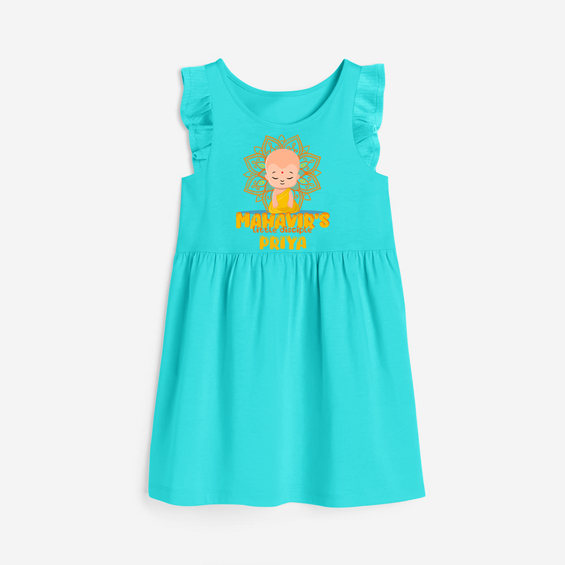 Elevate the joyous spirit with our "Mahavir's Little Disciple" Customised Frock - LIGHT BLUE - 0 - 6 Months Old (Chest 18")