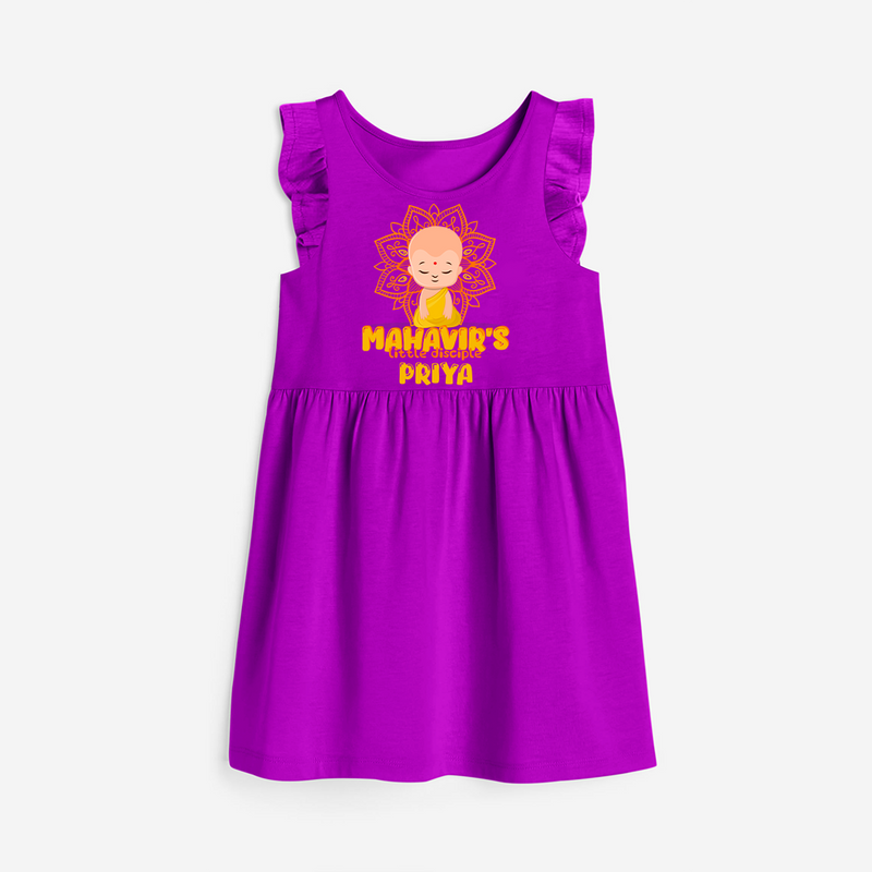 Elevate the joyous spirit with our "Mahavir's Little Disciple" Customised Frock - PURPLE - 0 - 6 Months Old (Chest 18")