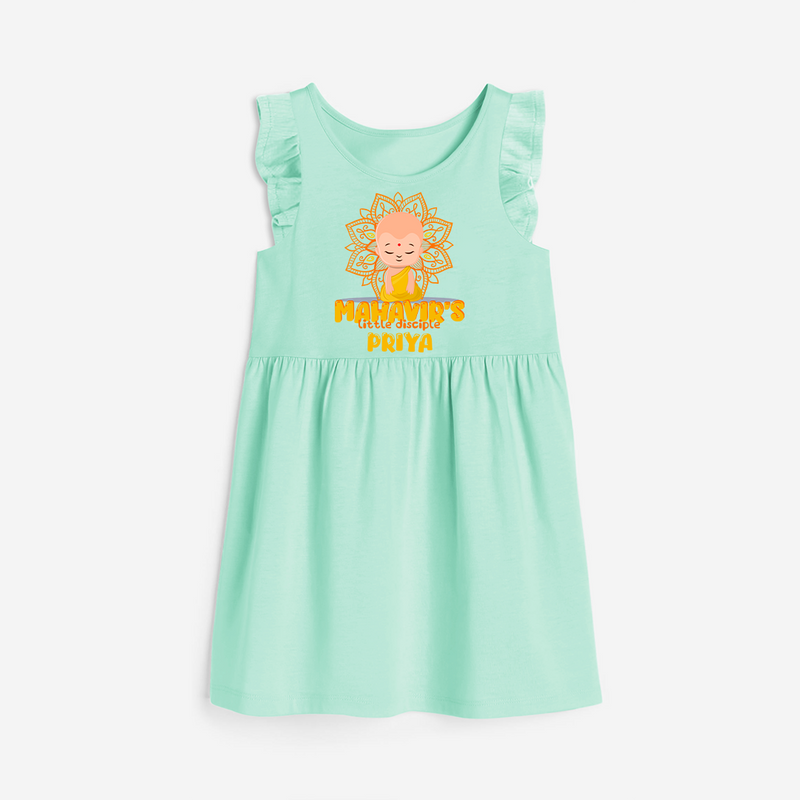Elevate the joyous spirit with our "Mahavir's Little Disciple" Customised Frock - TEAL GREEN - 0 - 6 Months Old (Chest 18")