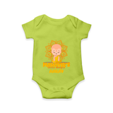 Elevate the joyous spirit with our "Mahavir's Little Disciple" Customised Romper for Kids - LIME GREEN - 0 - 3 Months Old (Chest 16")