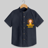 Elevate the joyous spirit with our "Mahavir's Little Disciple" Customised Kids Shirt - DARK GREY - 0 - 6 Months Old (Chest 21")