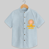 Elevate the joyous spirit with our "Mahavir's Little Disciple" Customised Kids Shirt - PASTEL BLUE CHAMBREY - 0 - 6 Months Old (Chest 21")