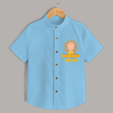 Elevate the joyous spirit with our "Mahavir's Little Disciple" Customised Kids Shirt - SKY BLUE - 0 - 6 Months Old (Chest 21")