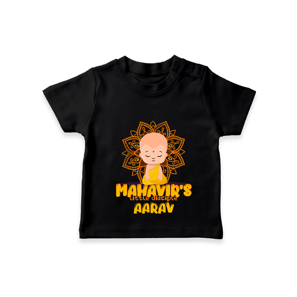 Elevate the joyous spirit with our "Mahavir's Little Disciple" Customised T-shirt for Kids - BLACK - 0 - 5 Months Old (Chest 17")