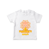 Elevate the joyous spirit with our "Mahavir's Little Disciple" Customised T-shirt for Kids - WHITE - 0 - 5 Months Old (Chest 17")