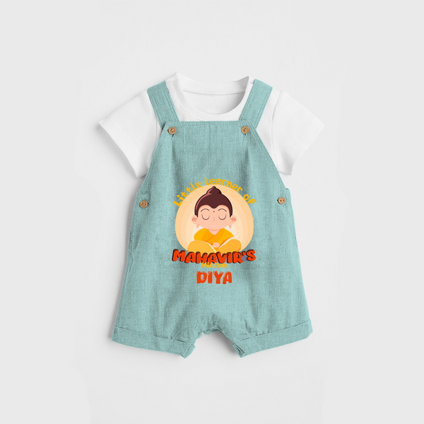 Embrace tradition with our "Little Learner of Mahavir's Wisdom" Customised Kids Dungaree - AQUA GREEN - 0 - 3 Months Old (Chest 17")