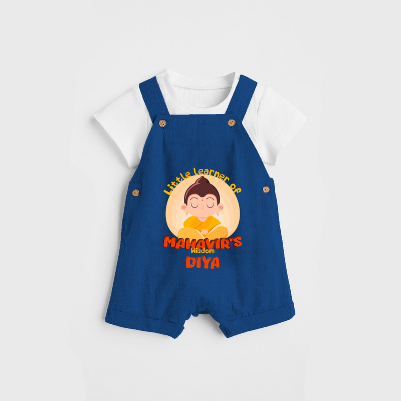Embrace tradition with our "Little Learner of Mahavir's Wisdom" Customised Kids Dungaree - COBALT BLUE - 0 - 3 Months Old (Chest 17")