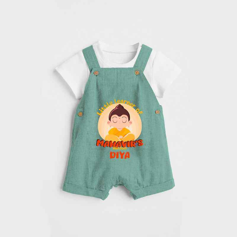 Embrace tradition with our "Little Learner of Mahavir's Wisdom" Customised Kids Dungaree - LIGHT GREEN - 0 - 3 Months Old (Chest 17")